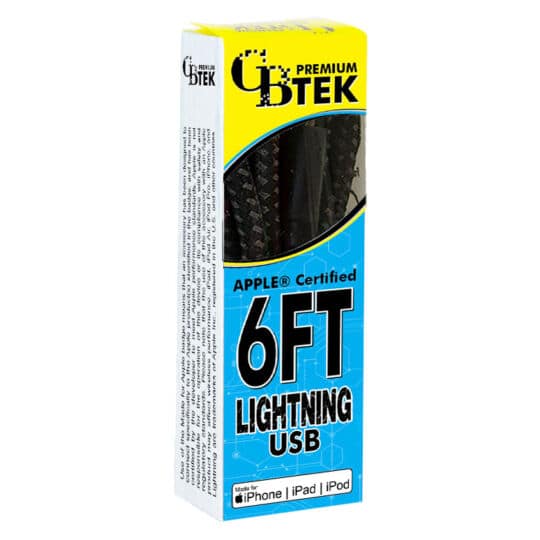 CBTEK Lightning to USB 6ft Charging Cables in Black Nylon