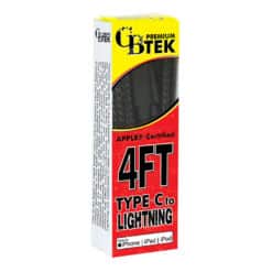 CBTEK Lightning to Type-C 4ft Charging Cables in Black Nylon