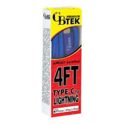 CBTEK Lightning to Type-C 4ft Charging Cables in Blue Nylon