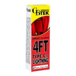 CBTEK Type C to Lightning 4ft charging cable red each package.