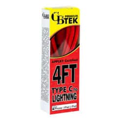 CBTEK Lightning to Type-C 4ft Charging Cables in Red Nylon