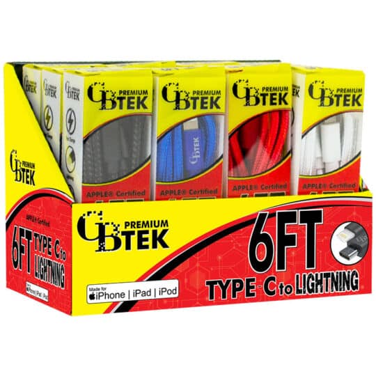CBTEK Type C to Lightning 6ft charging cable display