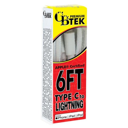 CBTEK Lightning to Type-C 6ft Charging Cables in White Nylon