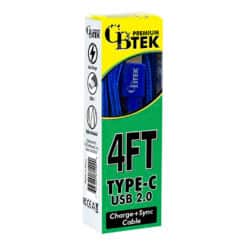 CBTEK Type-C to USB-A 4ft Charging Cables in Blue Nylon