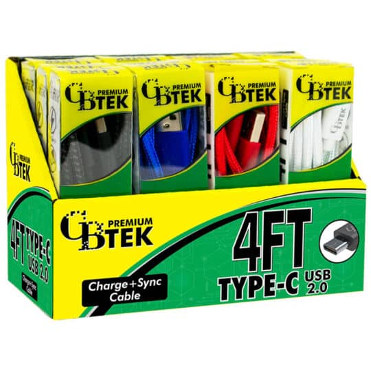 CBTEK Type-C to USB-A 4ft Charging Cables Display