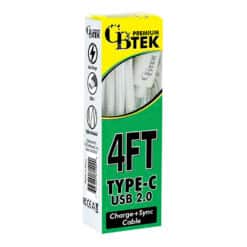CBTEK Type-C to USB-A 4ft Charging Cables in White Nylon