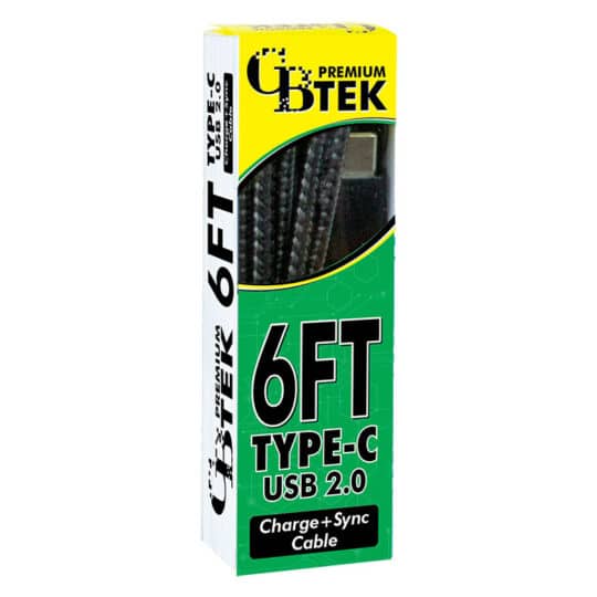 CBTEK Type-C to USB-A 6ft Charging Cables in Black Nylon