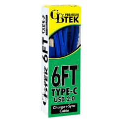 CBTEK Type-C to USB-A 6ft Charging Cables in Blue Nylon