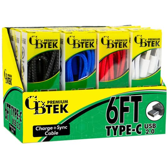 CBTEK Type-C to USB-A 6ft Charging Cables Display