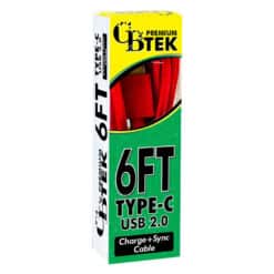 CBTEK Type-C to USB-A 6ft Charging Cables in Red Nylon