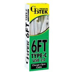 CBTEK Type-C to USB-A 6ft Charging Cables in White Nylon