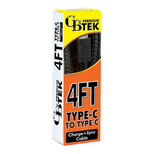 CBTEK Type-C to Type-C 4ft Charging Cables in Black Nylon