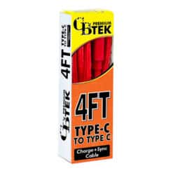 CBTEK Type-C to Type-C 4ft Charging Cables in Red Nylon