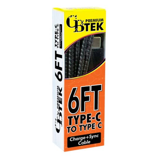 CBTEK Type-C to Type-C 6ft Charging Cables in Black Nylon