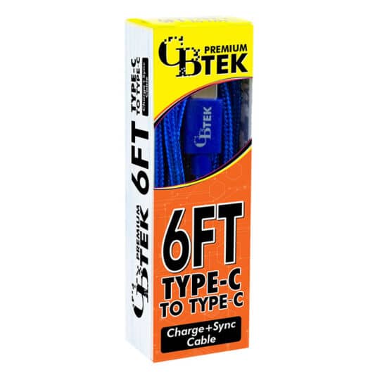 CBTEK Type-C to Type-C 6ft Charging Cables in Blue Nylon