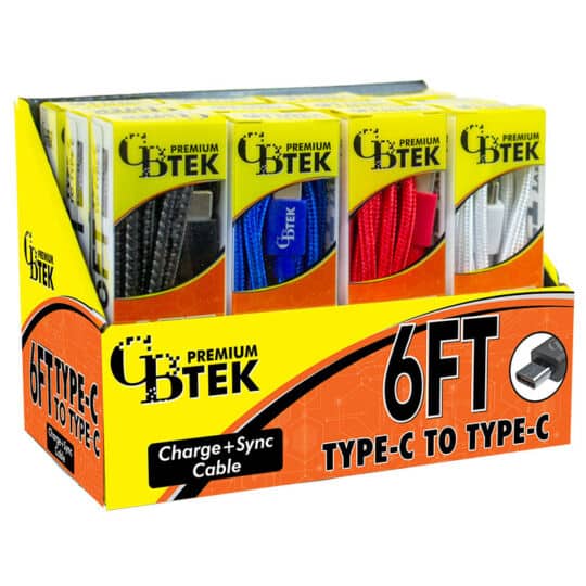 81-413--Display-Slanted CBTEK Type-C to Type-C 6ft Charging Cables Display