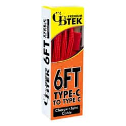 CBTEK Type-C to Type-C 6ft Charging Cables in Red Nylon