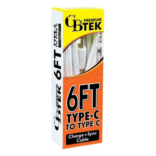 CBTEK Type-C to Type-C 6ft Charging Cables in White Nylon