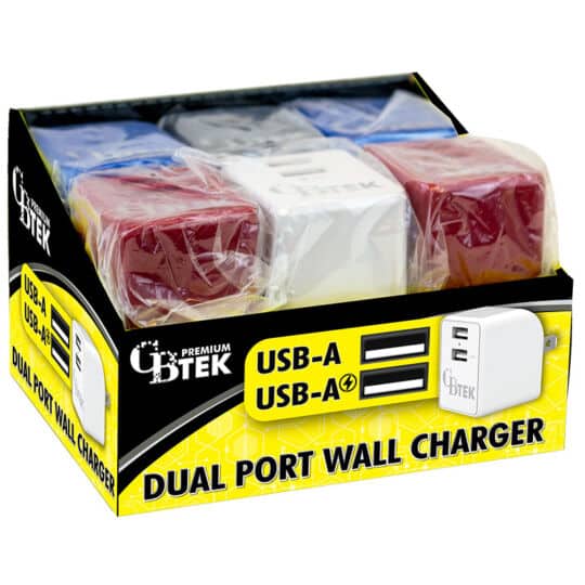 81-420--Display-Slanted--03-06-25 CBTEK Premium Dual Port USB-A Wall Charger Display