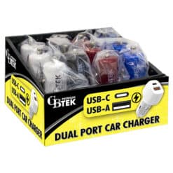 CBTEK Premium Dual Port USB-C & USB-A Car Charger Display
