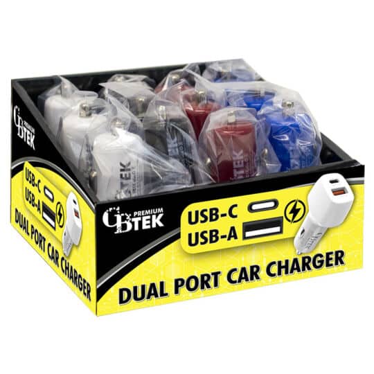 CBTEK Premium Dual Port USB-C & USB-A Car Charger Display