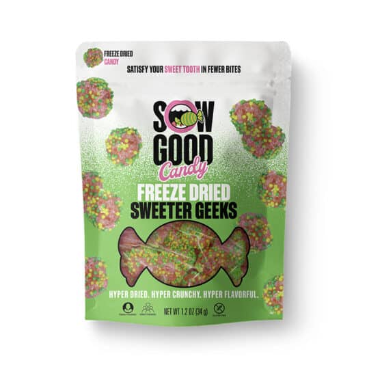Sweeter Geeks Freeze Dried Candy front of 1.2oz resealable bag.