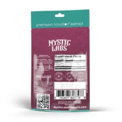 Mystic Labs Kavaton Gummies 10 count provides 12000mg per resealable pack in Fruit Punch flavor. Showing back of pack.