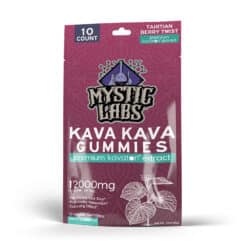Mystic Labs Kavaton Gummies 10 count provides 12000mg per resealable pack in Berry Twist flavor. Showing front of pack.