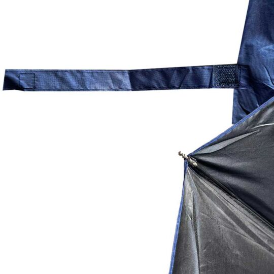 Showing umbrella velcro strap for closing and a corner of inside umbrella. protector lining.