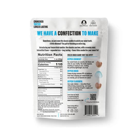 Taffy Bombs Freeze Dried Candy 1oz resealable bag back side each shown.