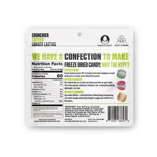 Sow Good Sour Bites Mini 0.5oz bag back shown.