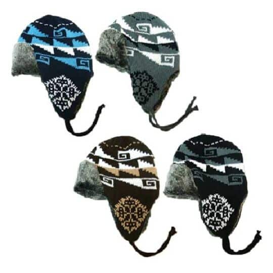 Aztec Trooper Hats with Plush Fur inside and ear flaps comes in 4 colors Blue, Gray, Brown & Black.