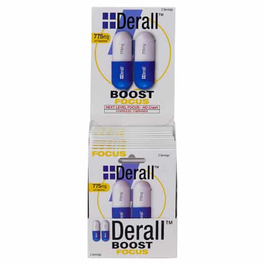 Derall Mood Boost 2 count cards display box shown open.