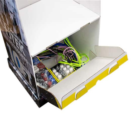 Bonus storage at the bottom of the CBTEK 10-foot Floor Prepack Display.