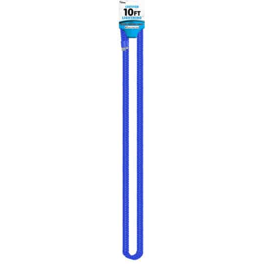 CBTEK iPhone MFI Certified 10ft Nylon Hanging Cable shown in royal blue color.