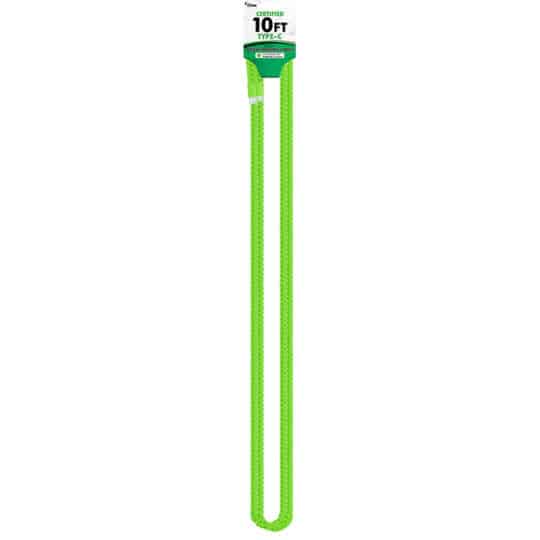 CBTEK Type-C 10ft Nylon Hanging Cable shown in light green color.