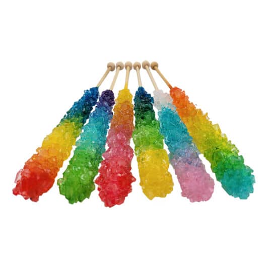 Tie Dye Rock Candy Sticks showing 6 individual sticks unwrapped.