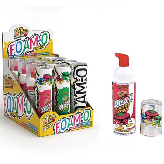 Foam O'Candy Foam Pump display with 3 fruity flavors.