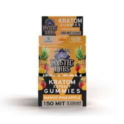 Mystic Labs MIT150 Gummies Mango Pineapple flavor 5ct bags display front view.