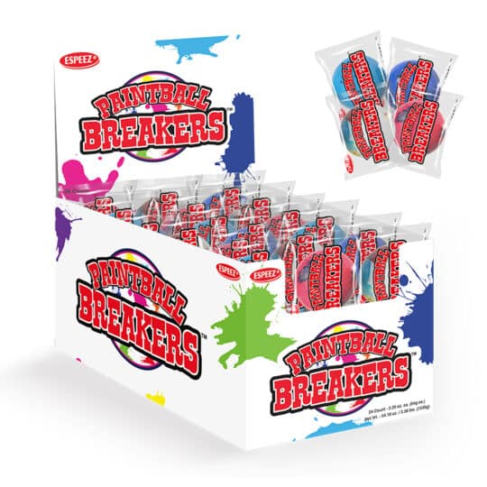 Paintball Breakers 1.75" Jawbreakers display. Candy is individually wrapped.