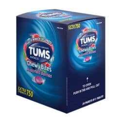 Tums Chewy berry flavored antacid in 2 pack dispenser box.