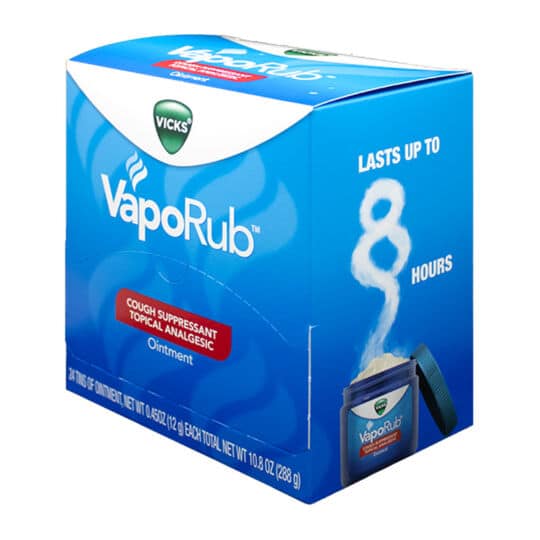 20-024VV-display Vicks Vapor Rub tin in a dispenser box. 24 tins per display.