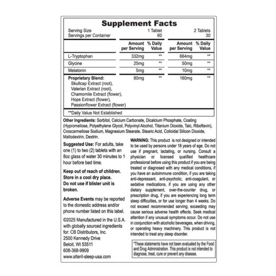 60 ct tablets facts label back panel