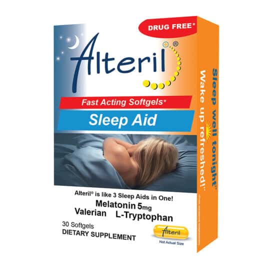 Alteril sleep aid 30ct softgels. Left right view.
