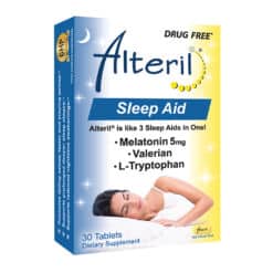 Alteril sleep aid 30ct tablets. Left angle view.